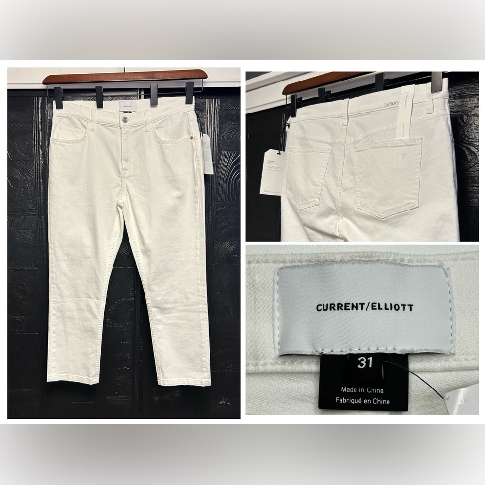 Current Elliott NWT The Fling Jean Straight Leg Cropped Size 31 White 33x25 $228